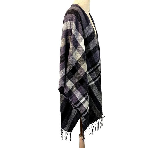 Banana Republic Cashmere Knit Karen Purple Plaid Poncho Wrap Poly Womens OS NWT - Picture 5 of 8